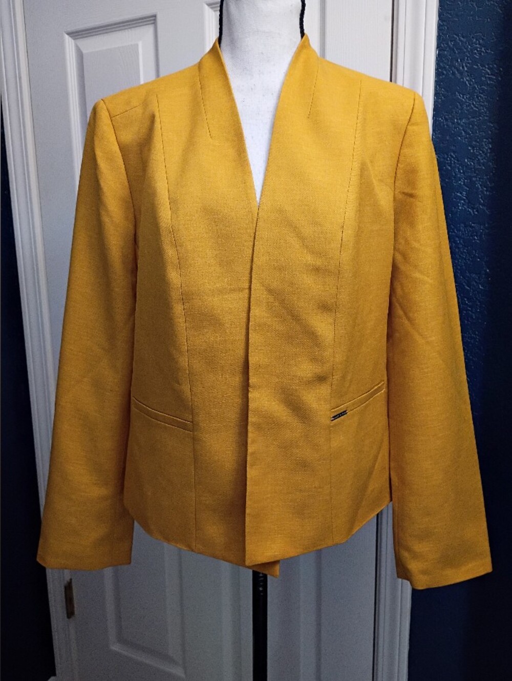 Anne Klein Mustard Yellow Open Front Blazer Jacket